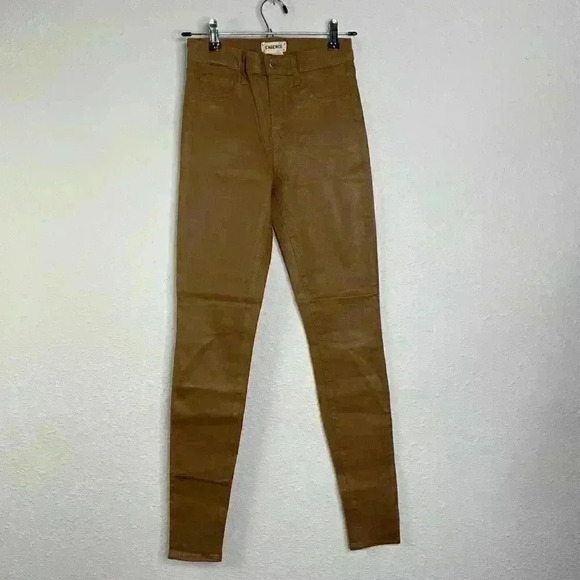 L'Agence Brown Marguerite Skinny High Rise Faux Leather Java Coated Jeans 25 - Picture 1 of 9